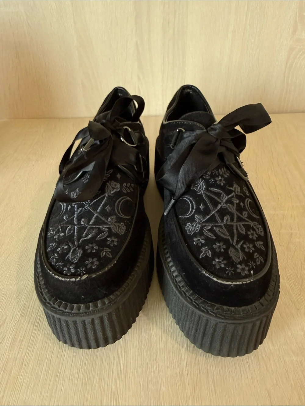 KILLSTAR Lucy Fairy Creepers Black Gothic Embroidered Platform Shoes Size US6